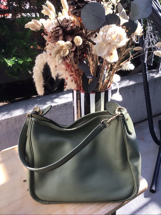Coach Handbags - Coach Olive Green Pebbled Leather Shoulder Bag with Gold Hardware nwot